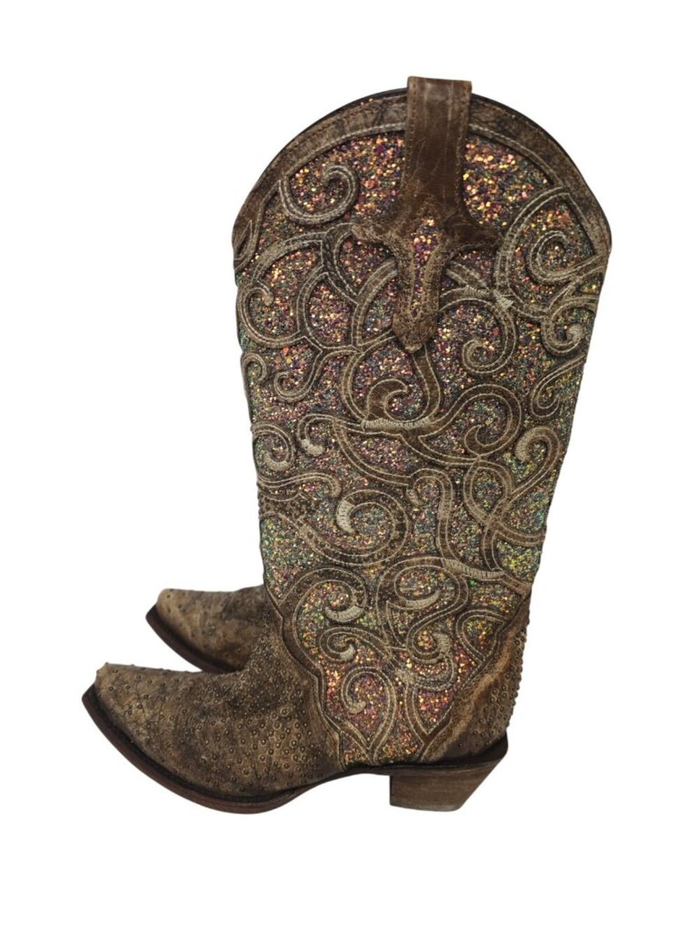 Corral Women's Studded C3467 Glitter Cowboy Western Boot Brown Purple Size 6.5M - Picture 4 of 7